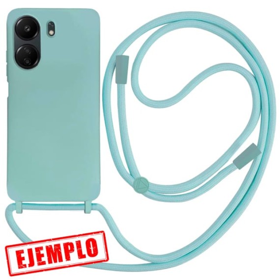 Funda Gel Tacto Silicona Azul Turquesa + Cordón Xiaomi Redmi 13C 4G