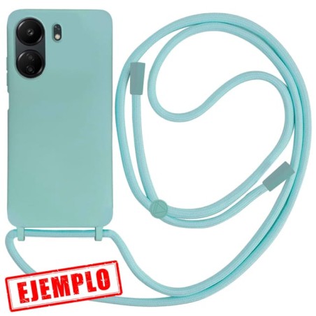 Funda Gel Tacto Silicona Azul Turquesa + Cordón Xiaomi Redmi 13C 4G